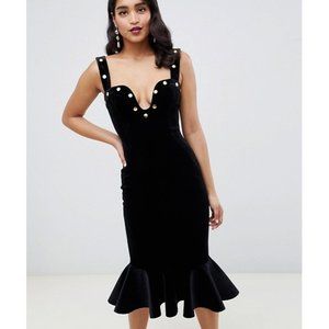ASOS DESIGN Premium velvet stud midi bodycon dress